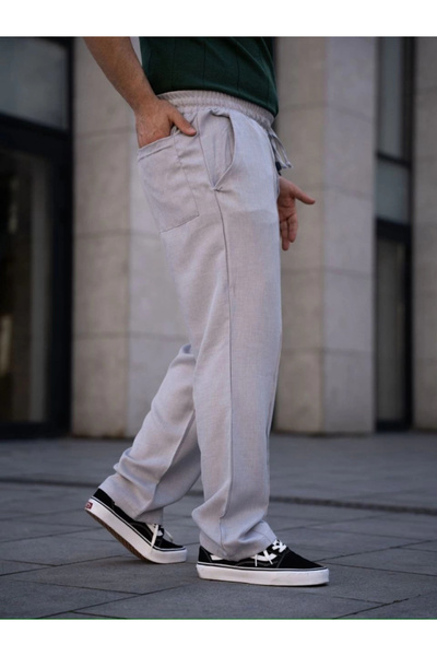 mzpkartan Men's Linen Pocketed Stitched Jogger Buggy Pants Comfortable Fit - Gray