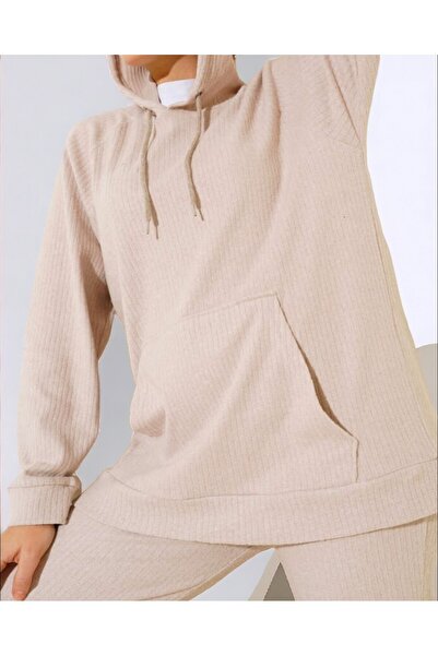Modamorfo Hooded Kangaroo Pocket Corded Fabric Set -Beige