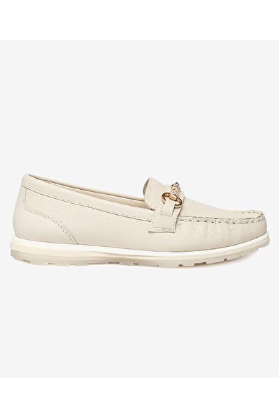 Greyder Kadın Kirli Beyaz Hakiki Deri Loafer Ayakkabı 4Y2CA33621