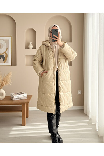 Modamorfo Надувний пуховик з капюшоном відкритого кольору - з шнурками та блискавкою