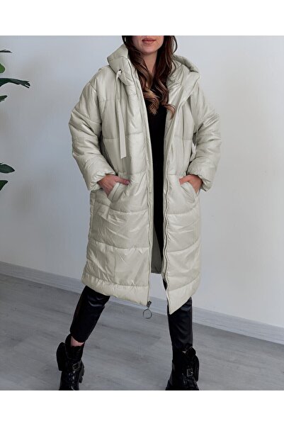 Modamorfo Кам'яного кольору куртка з капюшоном, шнурівкою та блискавкою