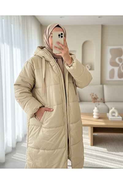 Modamorfo Надувний пуховик з капюшоном відкритого кольору - з шнурками та блискавкою