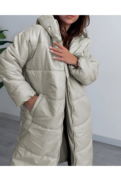 Modamorfo Кам'яного кольору куртка з капюшоном, шнурівкою та блискавкою