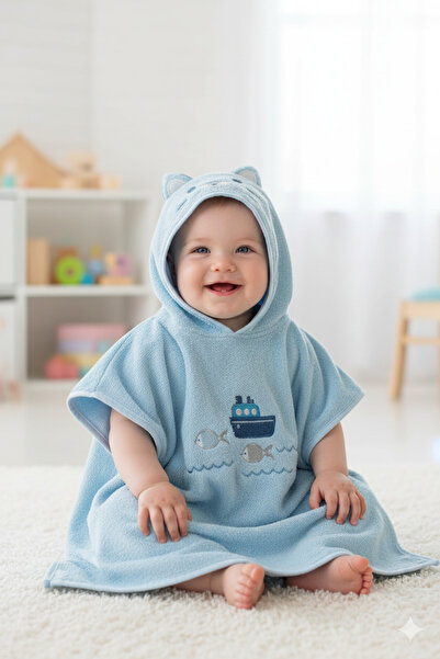 Özdilek Poncho pentru pisici cu brodat albastru pentru bebelusi, varsta 1-2 ani