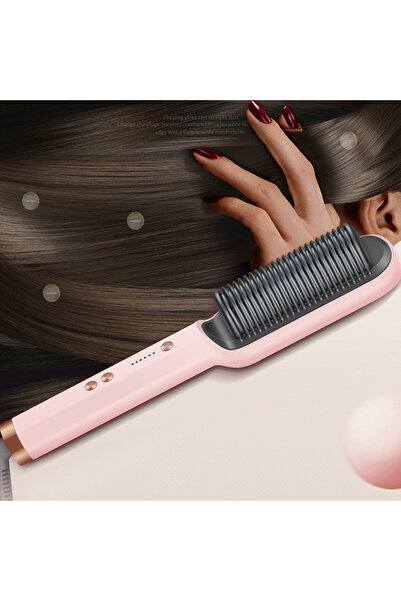 Dumbo Hair Straightener Brush with Built-in Comb, 20s Fast Heating, 5 Temp Settings, Anti-Scald (Pin