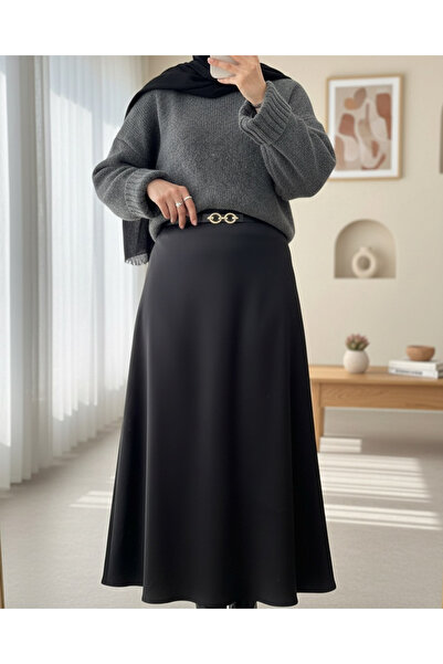 Modamorfo Elastic Waist Satin Skirt - Black