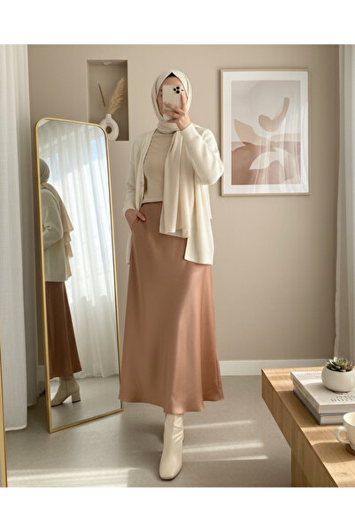 Modamorfo Elastic Waist Satin Skirt - Cinnamon