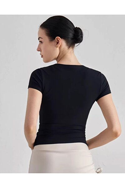 Alo Lady Sports Short Sleeve - Pilates Training - Women's Yoga Quick Dry T-Shirt (Black)