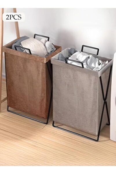 DOMEET 2 Pack Foldable Laundry Baskets With Stainless Steel Frame And Handle, Laundry Hamper Bag Washing Bi