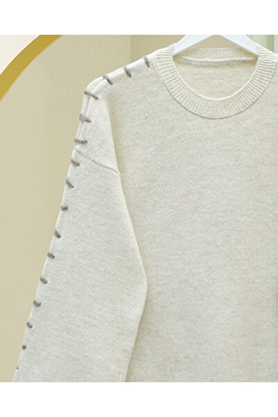 Modamorfo Striped Knit Tunic with Drawstring Sleeves - Cream