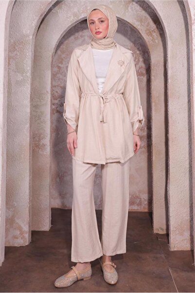 TRENDTESETTÜR Beige Brooch Women's Trouser Suit t 3674