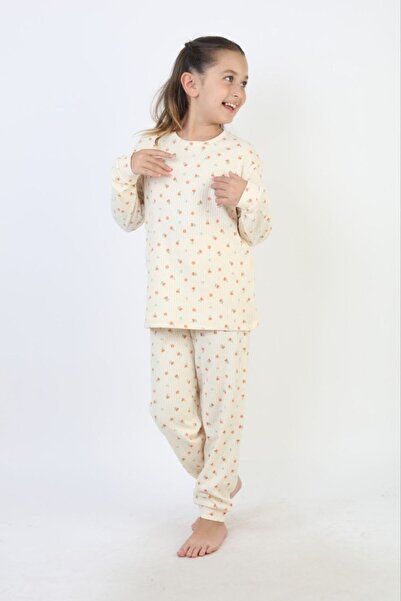 YUMİYUMM 8-13 Years Old Girl's 100% Cotton Corded Fabric Interlock Fabric Tulip Patterned Pajama Set