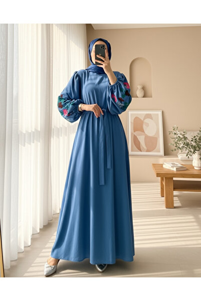 Modamorfo Φόρεμα με κεντημένη ζώνη με μπαλόνια στα μανίκια - Σκούρο μπλε