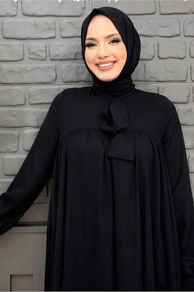 TRENDTESETTÜR WOMEN'S BLACK COLLAR TIE-UP CHIFFON CREPE TUNIC T 4542