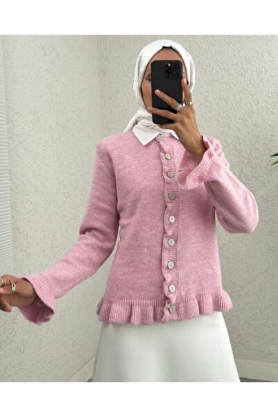 Modamorfo Ζακέτα με κουμπιά και βολάν στο μπροστινό μέρος και στην φούστα - Ροζ