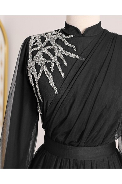 Modamorfo Βραδινό φόρεμα από τούλι με ντραπέ και πέτρινη λεπτομέρεια στο μπροστινό μέρος