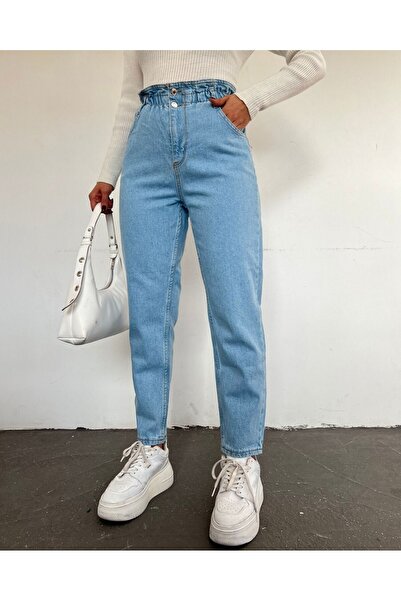 Modamorfo Magas derekú farmer elasztikus derékkal - világoskék