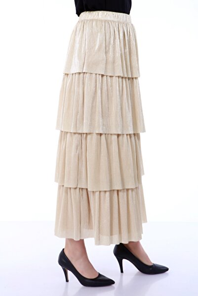 Asees Glittery Pleated 4-Layer Elastic Skirt