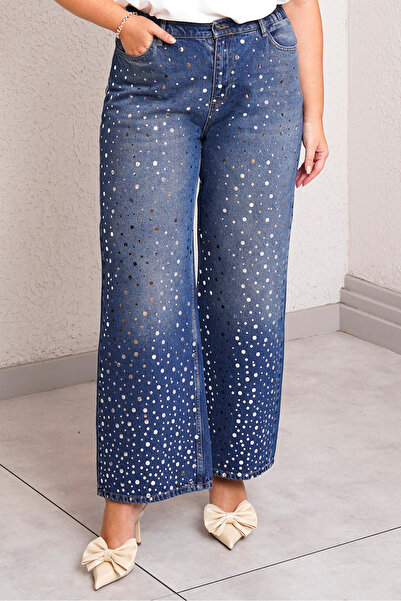 Büyük Moda Para Type Stone-Embellished Straight Cut Jeans