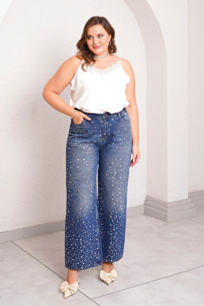 Büyük Moda Para Type Stone-Embellished Straight Cut Jeans