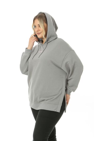 CrazyShopping Φούτερ με κουκούλα με φερμουάρ στο πλάι μεγάλου μεγέθους