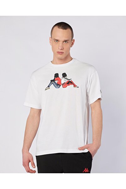 Kappa Banda Pop Erkek Beyaz-Bej-Gri Regular Fit Tişört