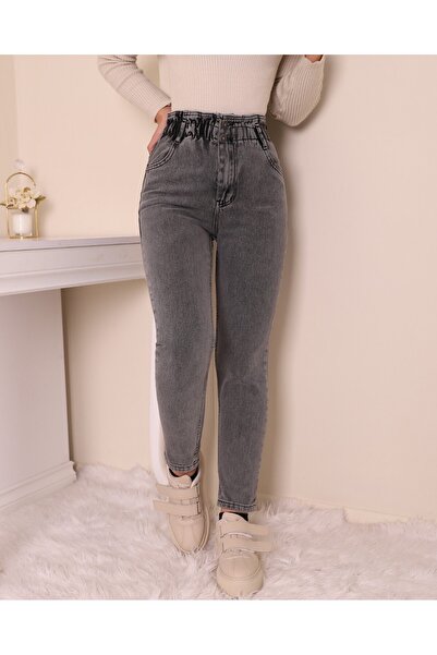 Modamorfo Elastic Waist High Waist Jeans -Grey