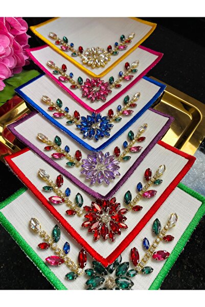 ELÇİÇEK HOME Sunum Peçete,Kokteyl Peçete,Lüks Taşlı Kahve Yanı Sunum Peçete 6 Adet