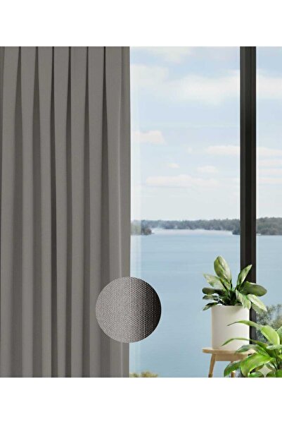 PEREN HOME Linen Textured Background Curtain 1E2.50 Regular Pleated Gray