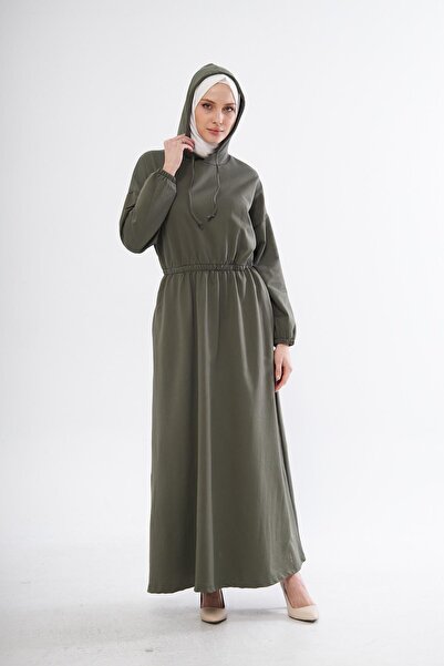 CrazyShopping Μακρύ γυναικείο φόρεμα - Συσπειρωμένη μέση και κουκούλα