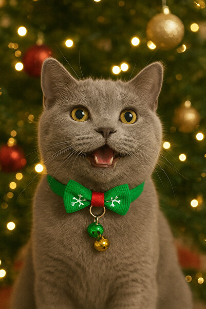 MIT Kedi Boyun Tasması Yeşil Çift Zilli Yılbaşı Tasması