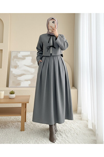 Modamorfo Φούστα με πλισέ με φερμουάρ -Γκρι