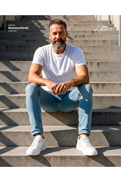 Libero L4705 أحذية جلدية رجالية عادية بيضاء