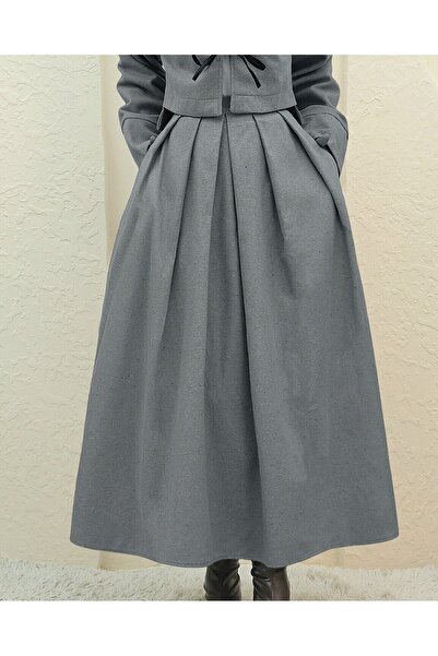 Modamorfo Φούστα με πλισέ με φερμουάρ -Γκρι