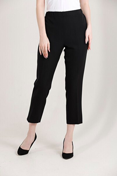 Balenbi High Waist Lycra 1004 Model Black Women's Trousers - Oversize Carrot Leg