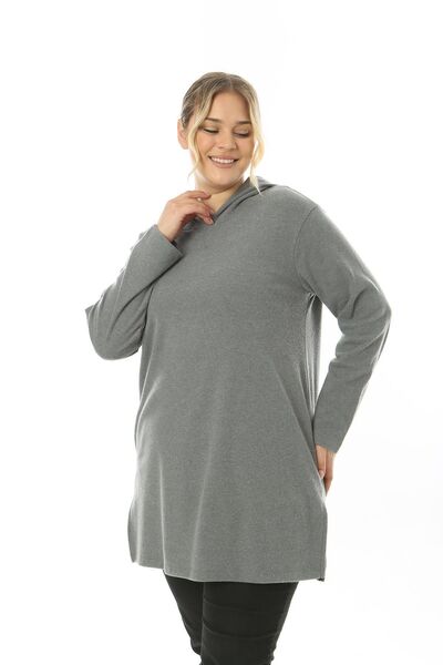 CrazyShopping Yumoş Quality Large Size Hooded Slit Detailed Tunic