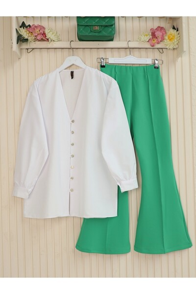 Modamorfo Flared Leg Lycra Trousers with Elastic Waist -A.Green