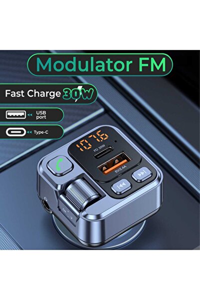 Timebox Modulator FM, Bluetooth 5.0, hands-free, încărcător auto 30W QC3.0, USB-C, AUX