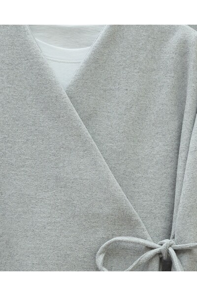 Modamorfo Cashmere Kimono Set with Tie-Front Skirt - Gray