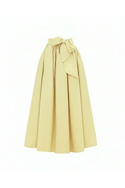 Modamorfo Beli Lastiki Pleated Parachute Skirt - Light Yellow