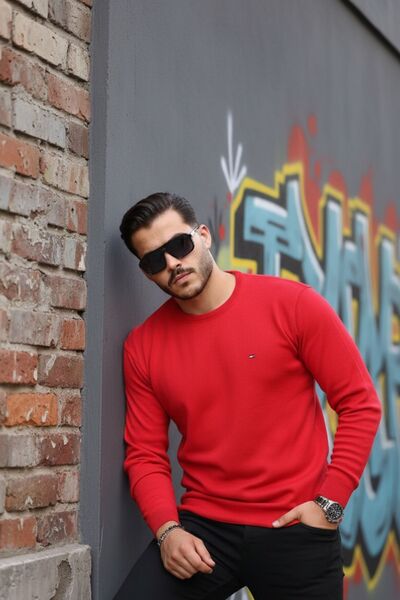 comstar Men's crew neck cotton knit sweater