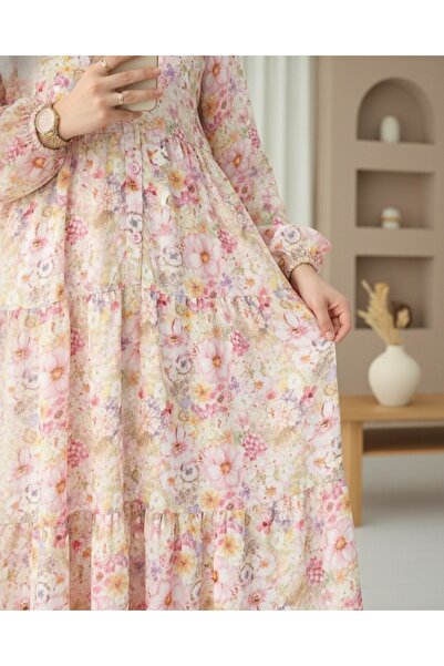 Modamorfo Φόρεμα με λουλουδάτο σχέδιο με μισό κουμπί - Πούδρα