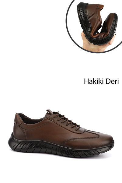 GÖNDERİ(R) Men's Tan Antique Lace-Up Rubber Sole Genuine Leather Sneakers