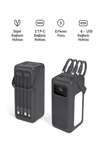 DEANB 50000mAh 22.5W Hızlı Şarj 4xUSB 1XType-C 1xMicro Led Işıklı Dahili Kabl...