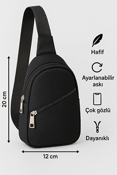 Sofia Women's Black Daily Small Crossbag 3 Zipper Strap Bag