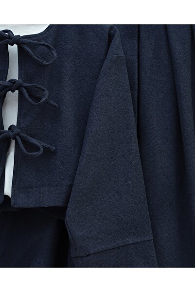 Modamorfo Lace-Up Front Skirted Suit - Navy