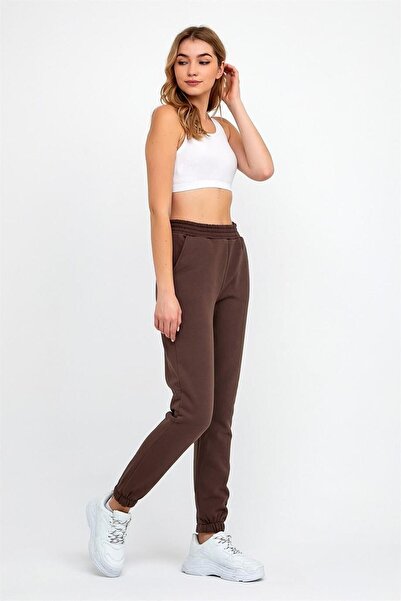 ESPİNA Γυναικεία πλεκτά φούτερ με τρεις κλωστές με ελαστική μέση και πόδι Jogger Brown