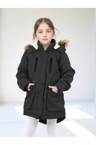 Wild Flower Palton de iarnă pentru fete - Palton lung de pânză de iarnă - Palton gros de iarnă - Palton puf cu glugă