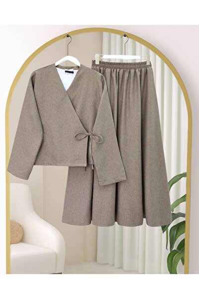 Modamorfo Lace-Up Front Wool Effect Winter Suit - Earth