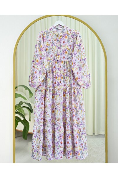 Modamorfo Φόρεμα με λουλουδάτο σχέδιο με μισό κουμπί - λιλά